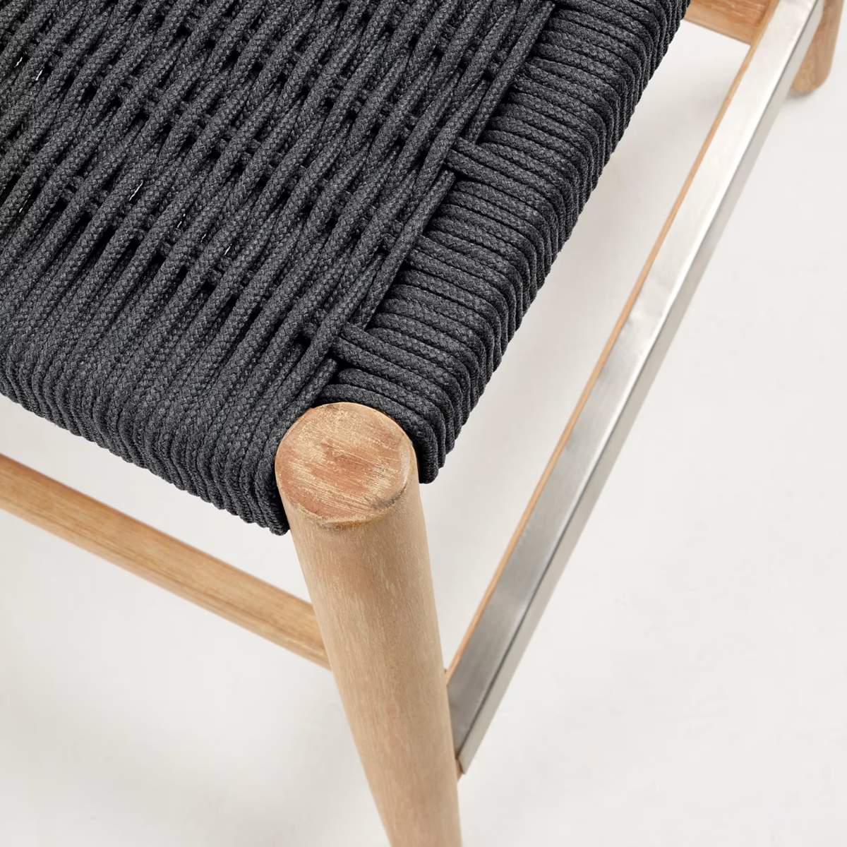 Kave Home Nina stool made of solid acacia wood with black finish and beige rope height 62 cm