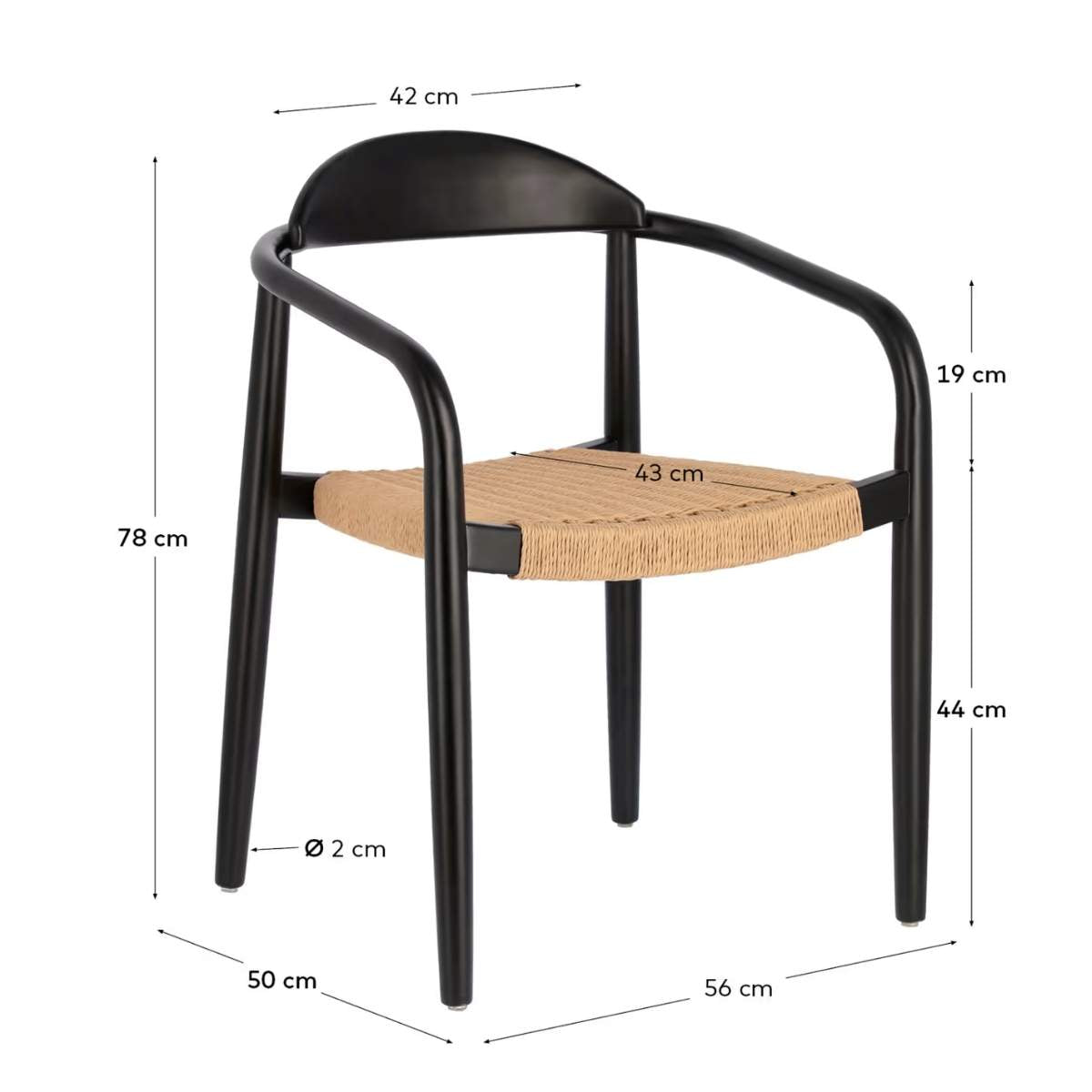 Kave Home Nina stackable chair in FSC 100% solid acacia wood and ecru rope cord