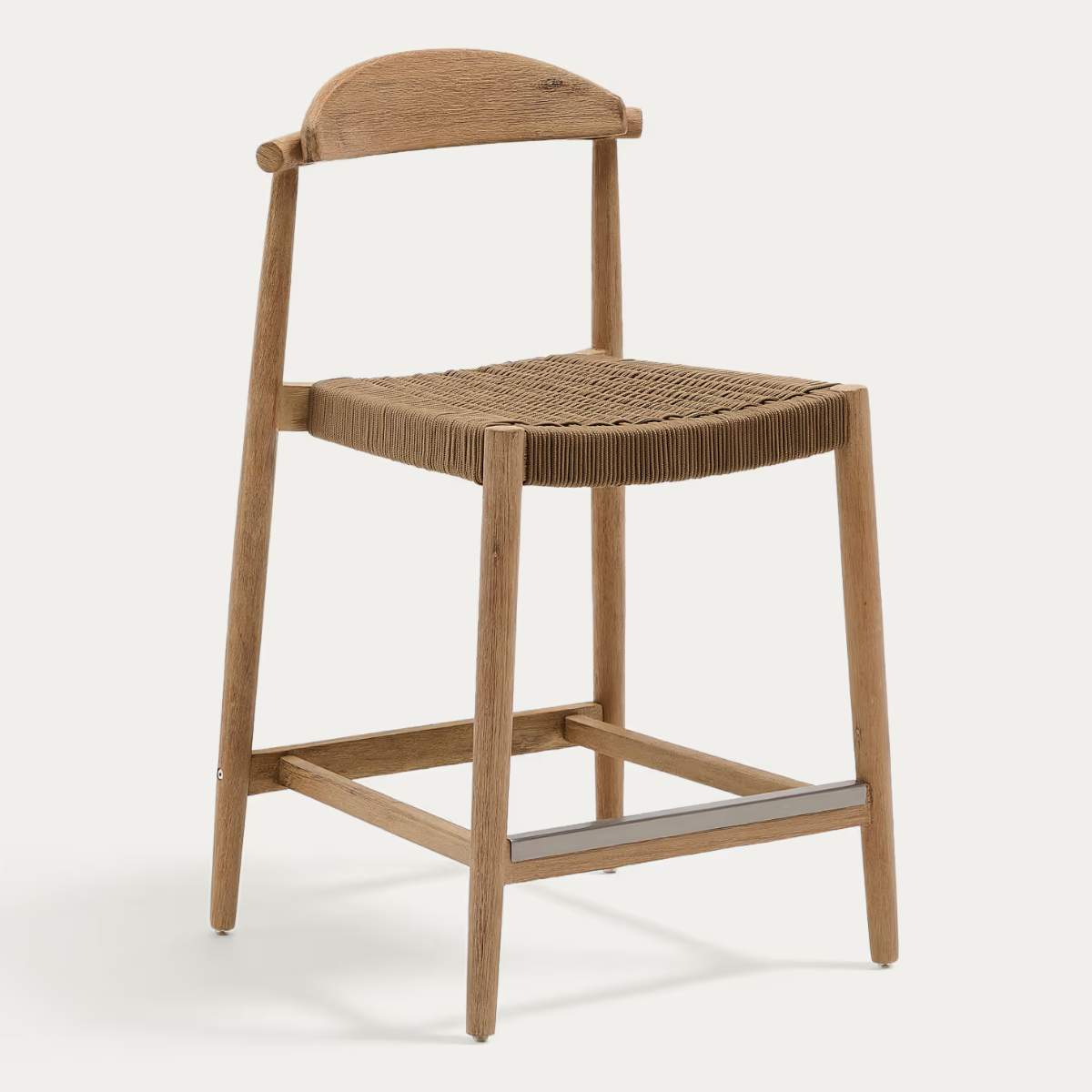 Kave Home Nina stool made of solid acacia wood with black finish and beige rope height 62 cm
