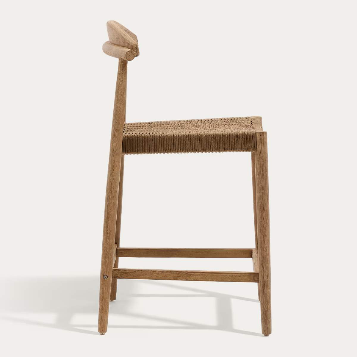 Kave Home Nina stool made of solid acacia wood with black finish and beige rope height 62 cm