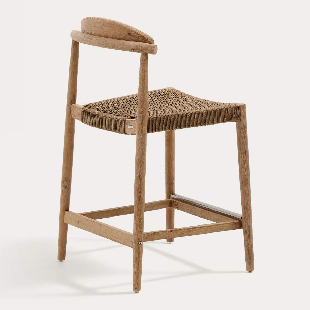 Kave Home Nina stool made of solid acacia wood with black finish and beige rope height 62 cm