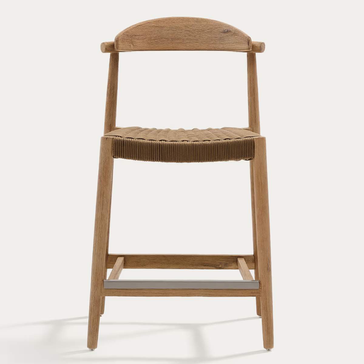 Kave Home Nina stool made of solid acacia wood with black finish and beige rope height 62 cm