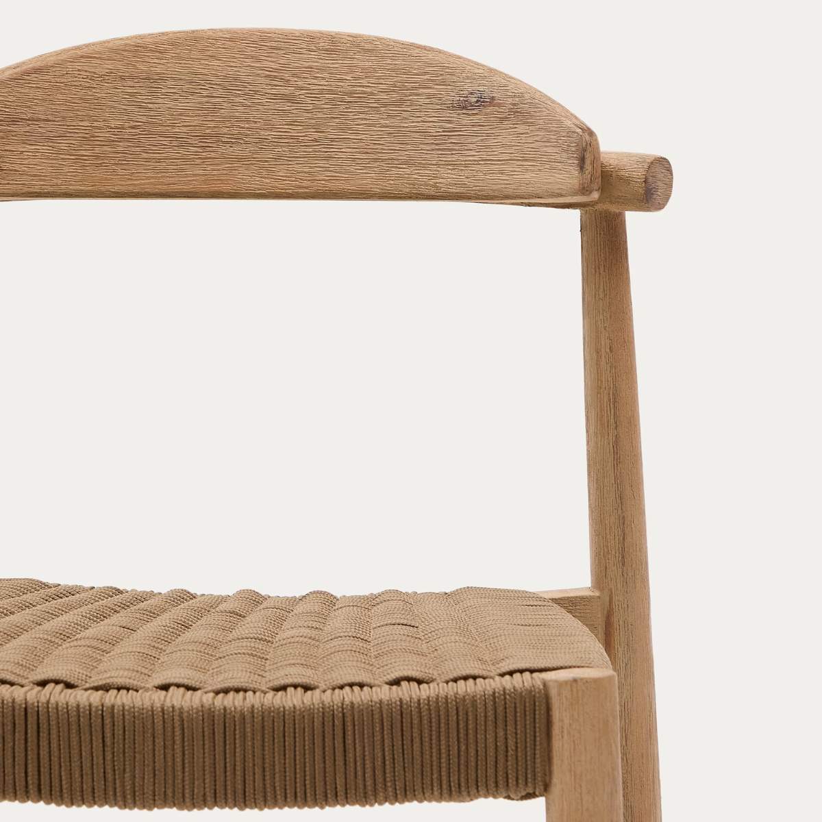 Kave Home Nina stool made of solid acacia wood with black finish and beige rope height 62 cm