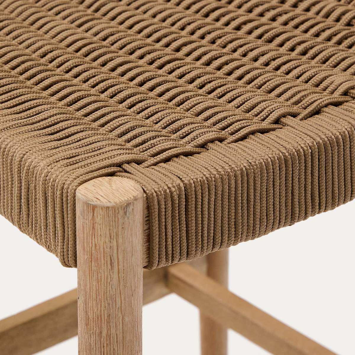 Kave Home Nina stool made of solid acacia wood with black finish and beige rope height 62 cm