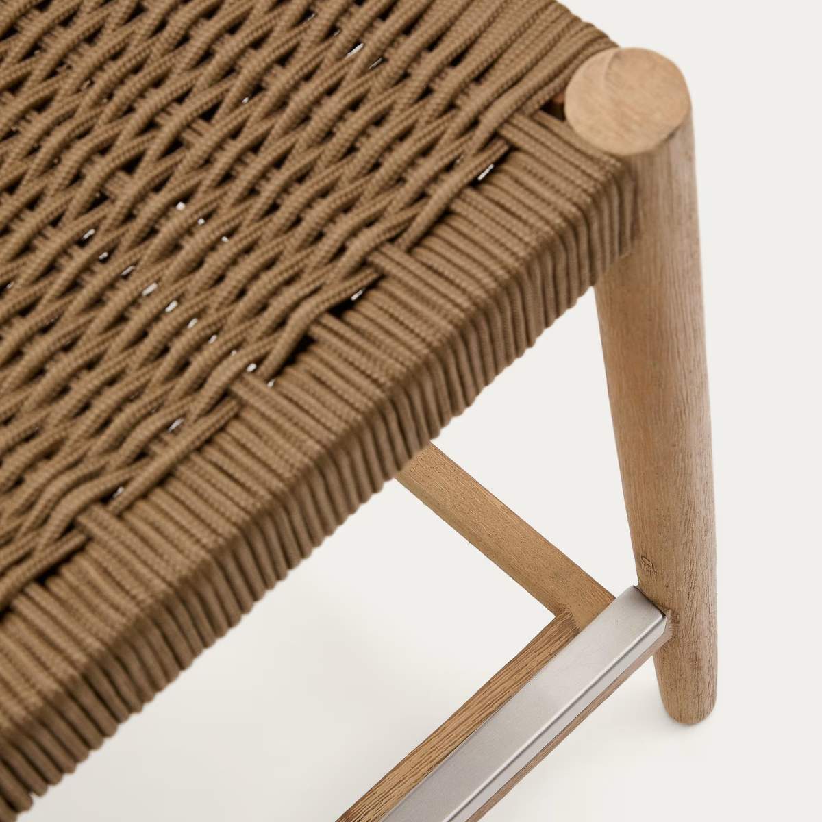 Kave Home Nina stool made of solid acacia wood with black finish and beige rope height 62 cm
