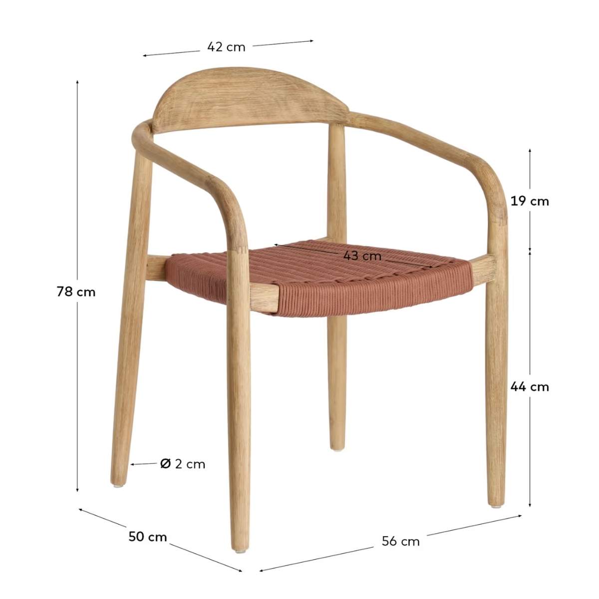 Kave Home Nina stackable chair in FSC 100% solid acacia wood and ecru rope cord