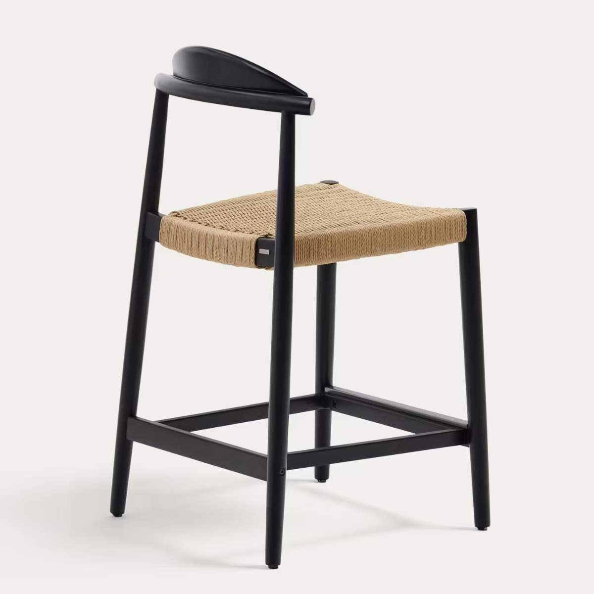Kave Home Nina stool made of solid acacia wood with black finish and beige rope height 62 cm