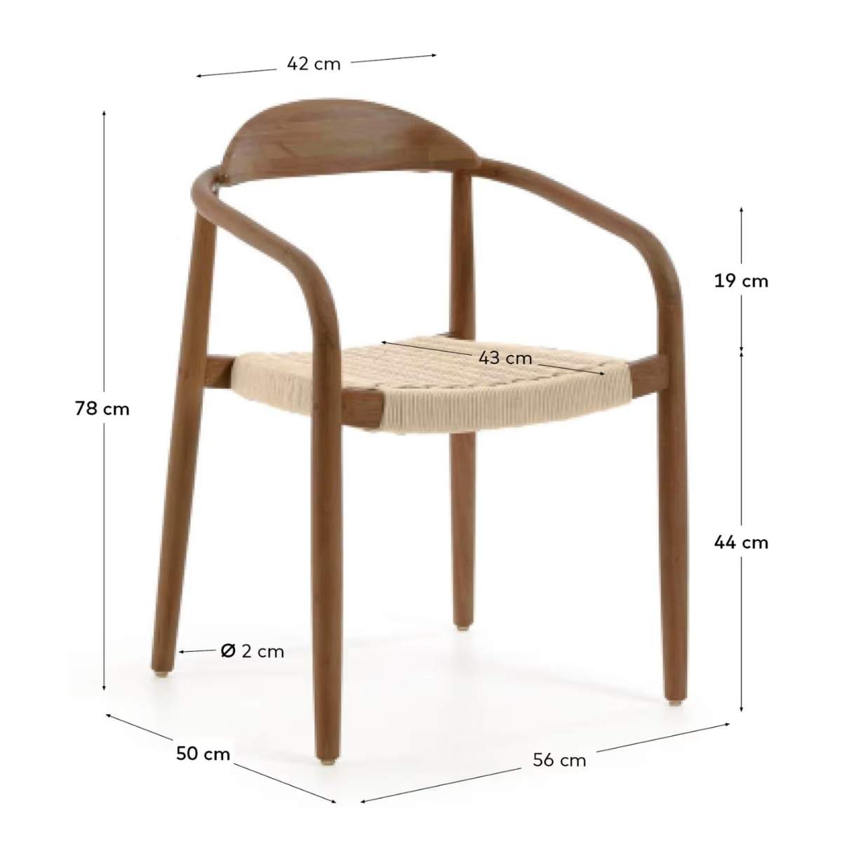 Kave Home Nina stackable chair in FSC 100% solid acacia wood and ecru rope cord