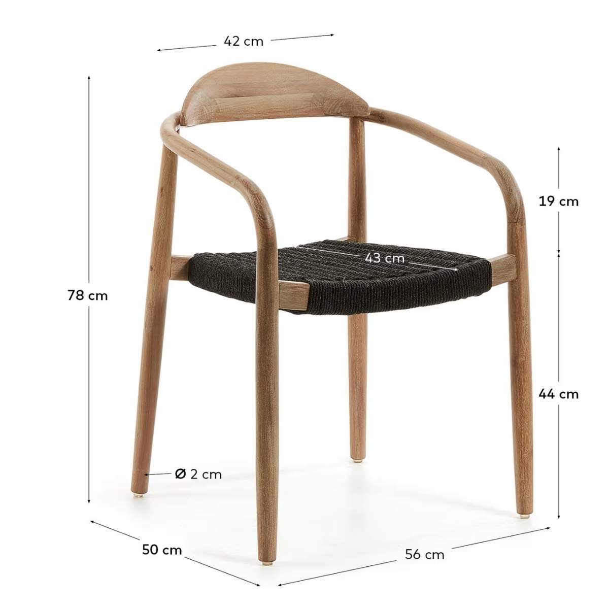 Kave Home Nina stackable chair in FSC 100% solid acacia wood and ecru rope cord