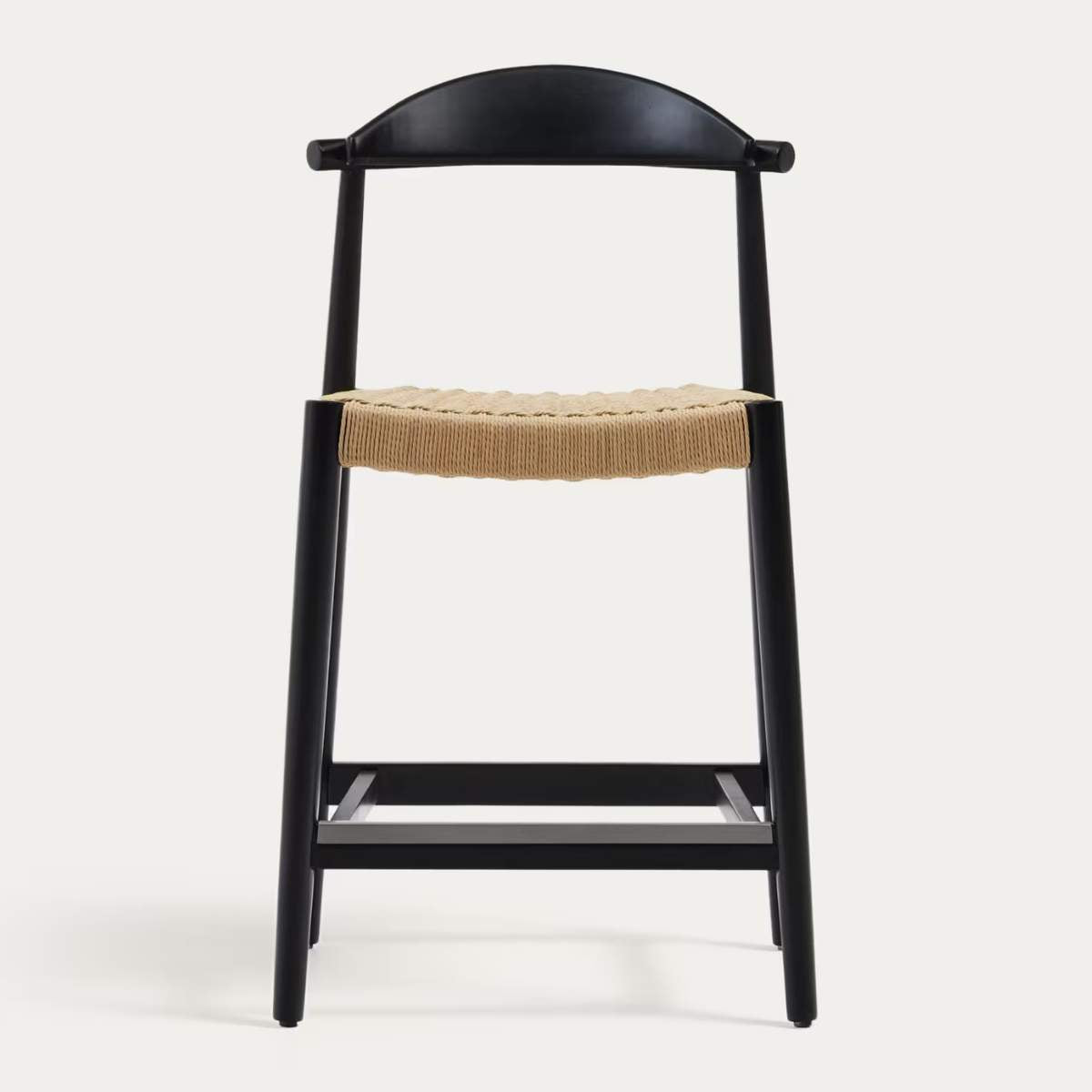 Kave Home Nina stool made of solid acacia wood with black finish and beige rope height 62 cm