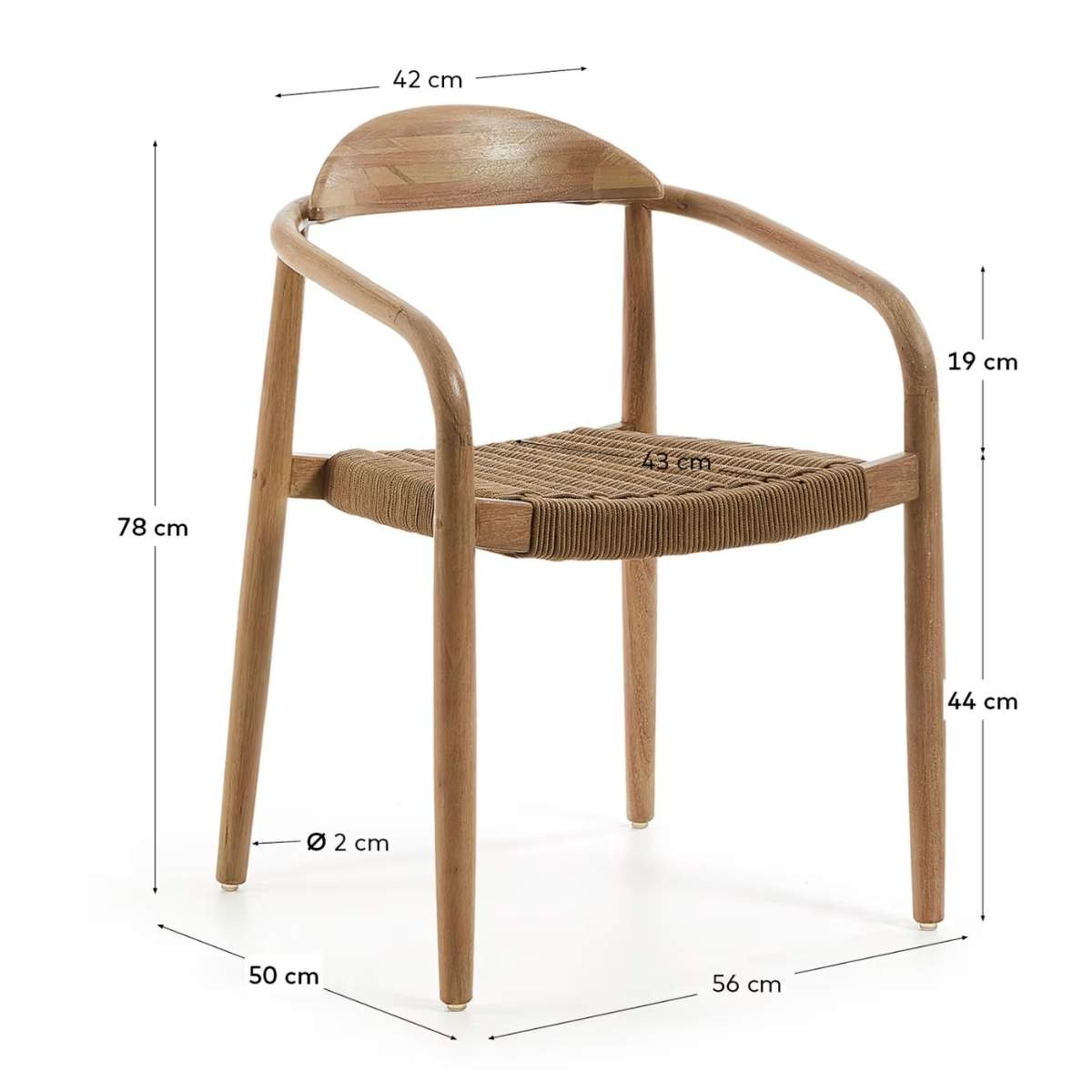 Kave Home Nina stackable chair in FSC 100% solid acacia wood and ecru rope cord