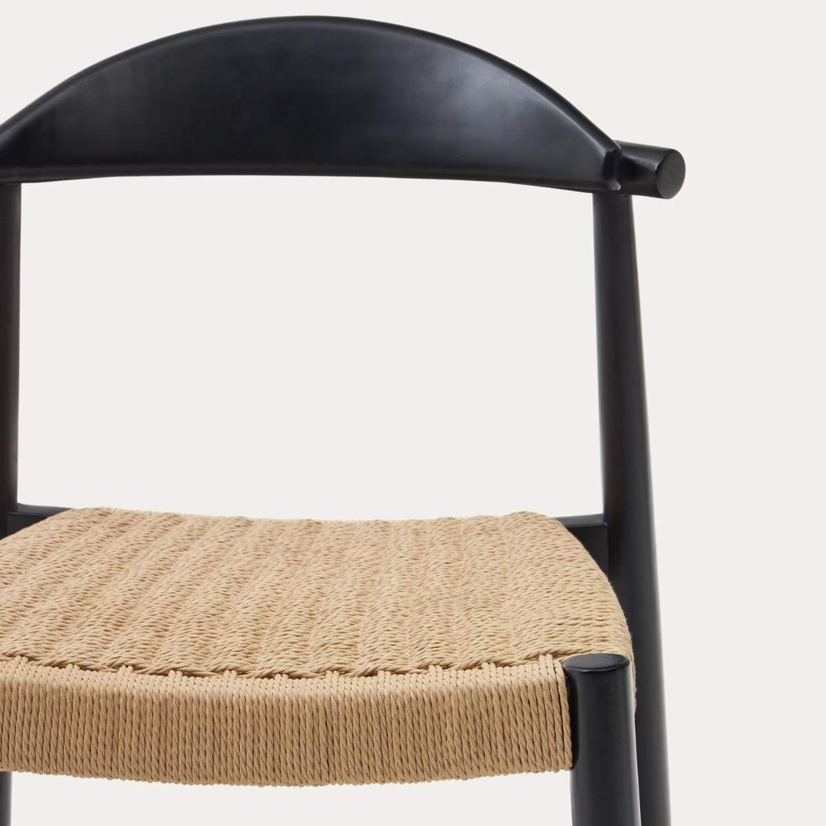 Kave Home Nina stool made of solid acacia wood with black finish and beige rope height 62 cm
