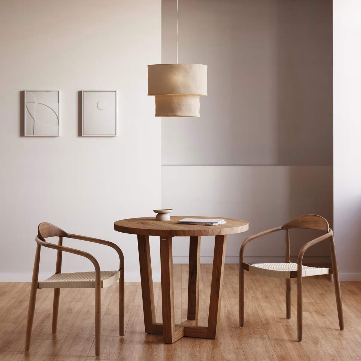 Kave Home Nina stackable chair in FSC 100% solid acacia wood and ecru rope cord