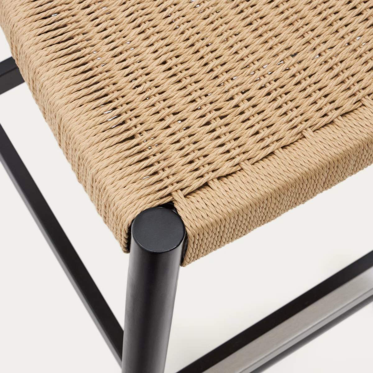 Kave Home Nina stool made of solid acacia wood with black finish and beige rope height 62 cm