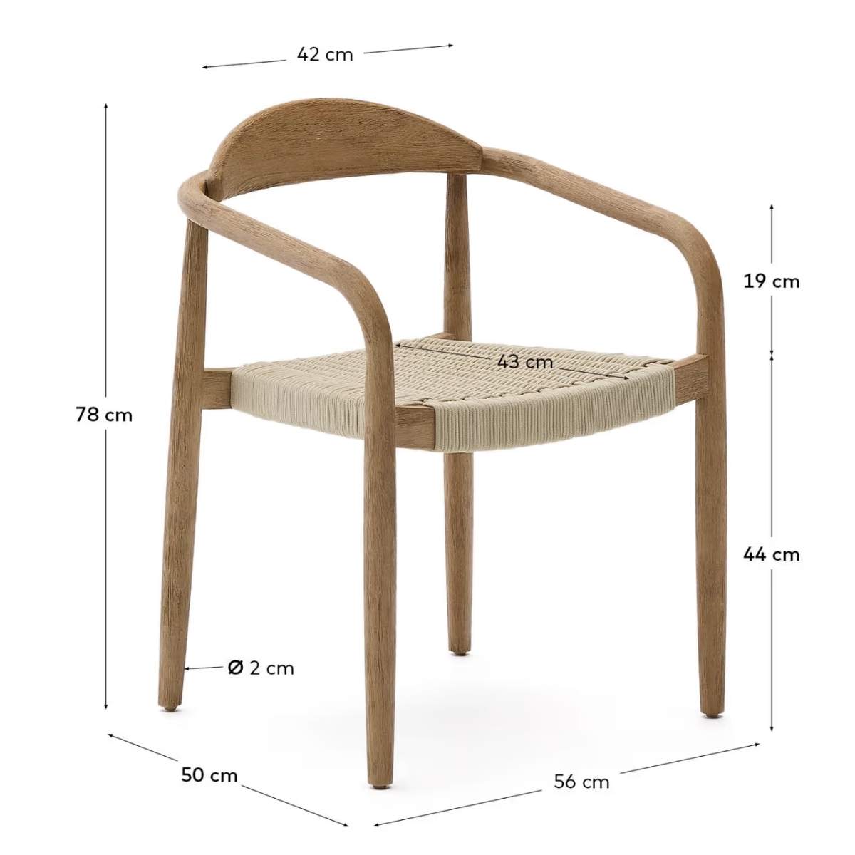 Kave Home Nina stackable chair in FSC 100% solid acacia wood and ecru rope cord