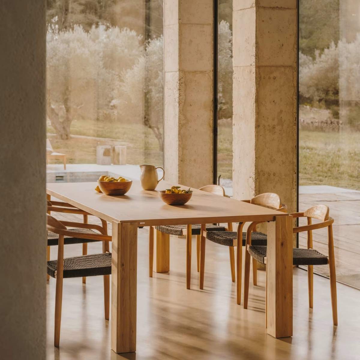 Kave Home Nina stackable chair in FSC 100% solid acacia wood and ecru rope cord