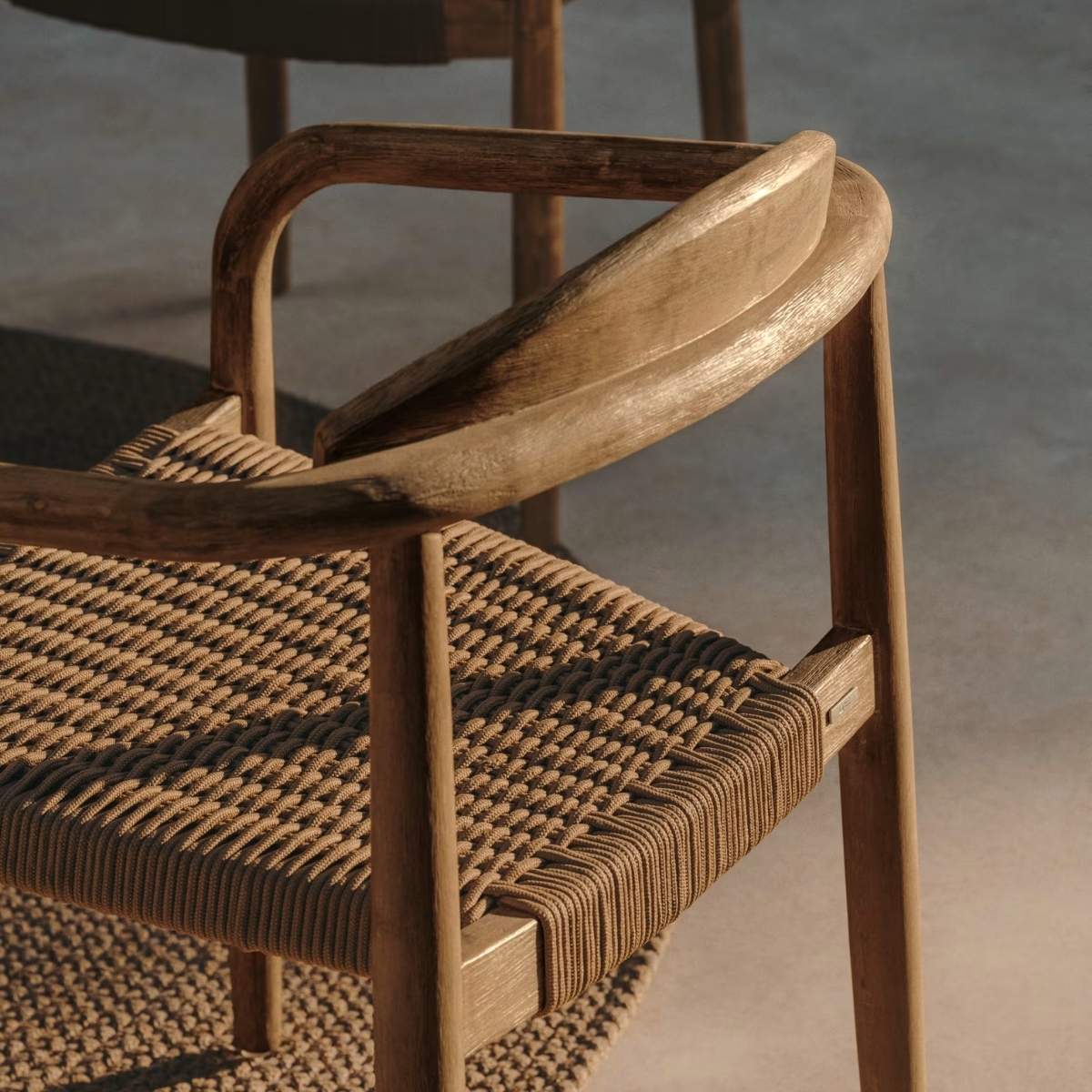 Kave Home Nina stackable chair in FSC 100% solid acacia wood and ecru rope cord