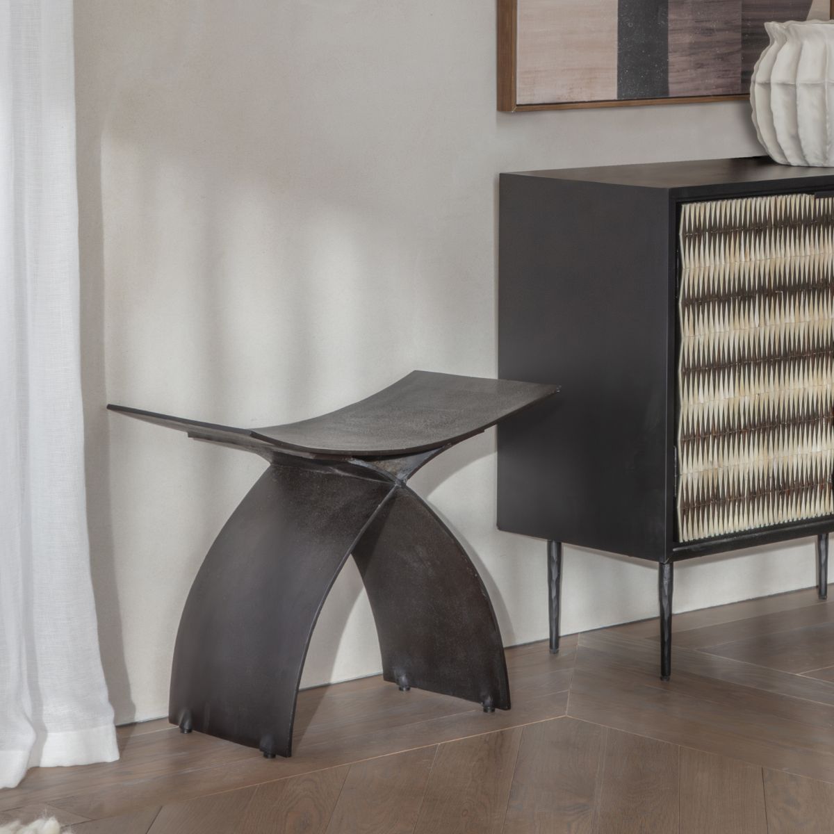 Libra Interiors Noir Crescent Iron Stool