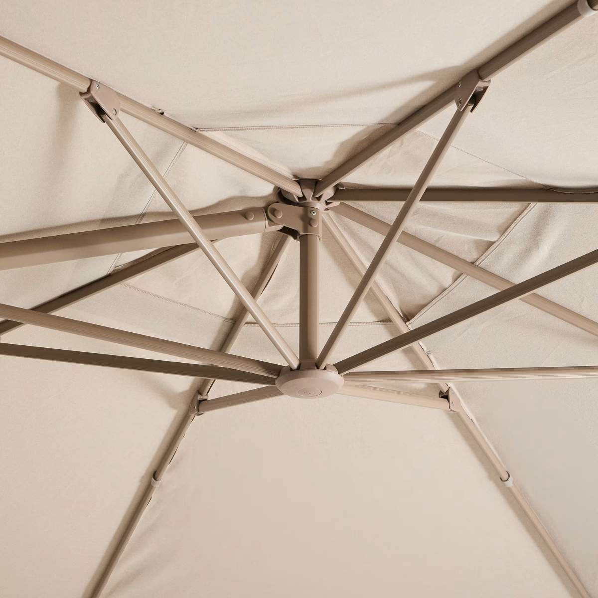 Kave Home Noli beige cantilever parasol with taupe aluminium structure 300 x 300cm