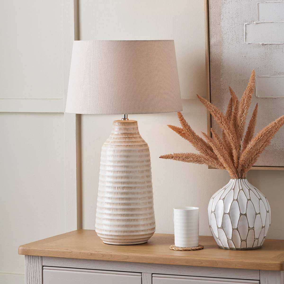 Pacific Lifestyle Nya Warm White Scratch Effect Ceramic Table Lamp