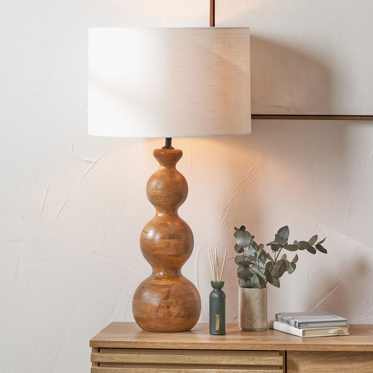 Pacific Lifestyle Nyari Brown Oiled Finish Mango Wood 3 Ball Design Table Lamp Base