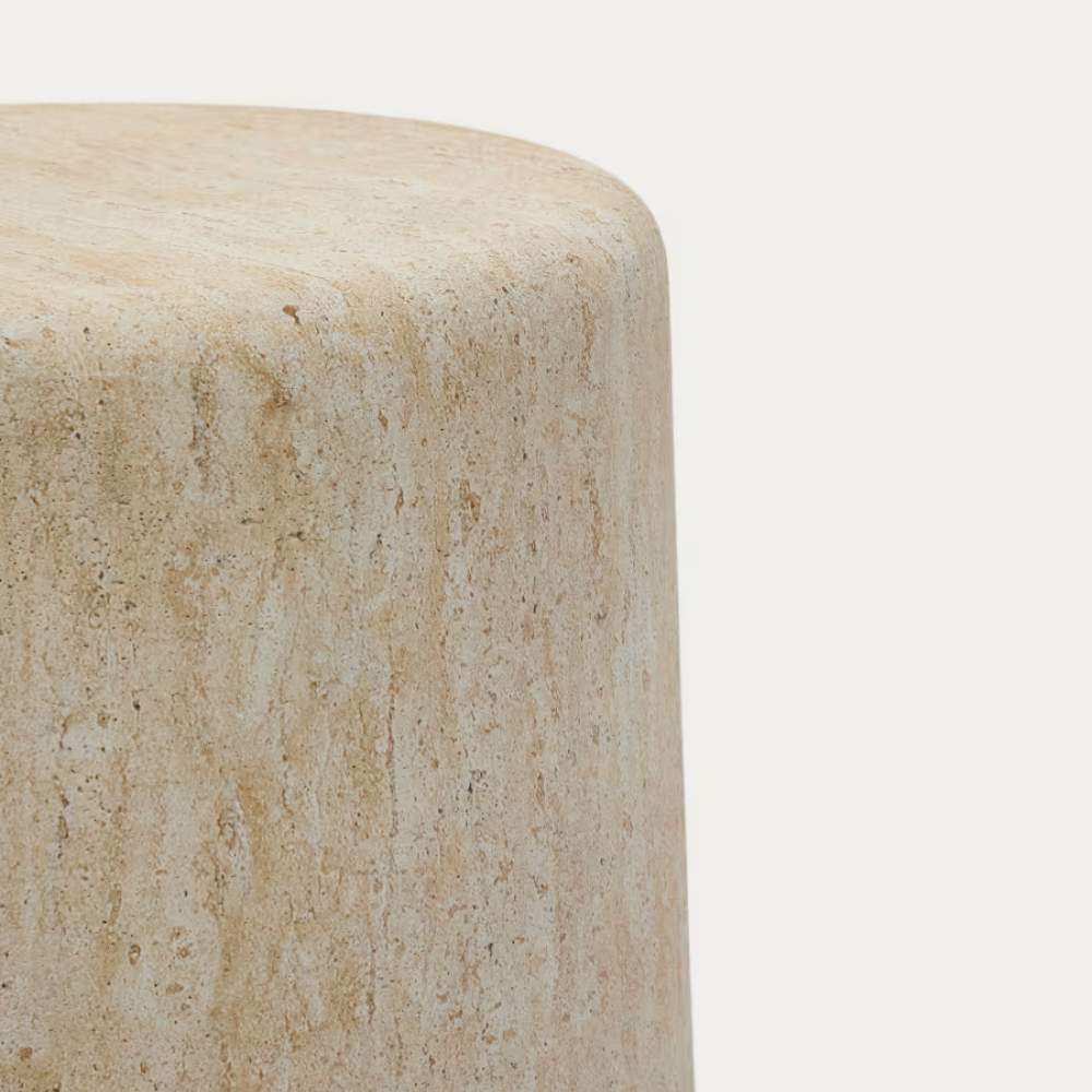 Kave Home Drasi Cement Side Table with Travertine-effect Finish Ø46cm