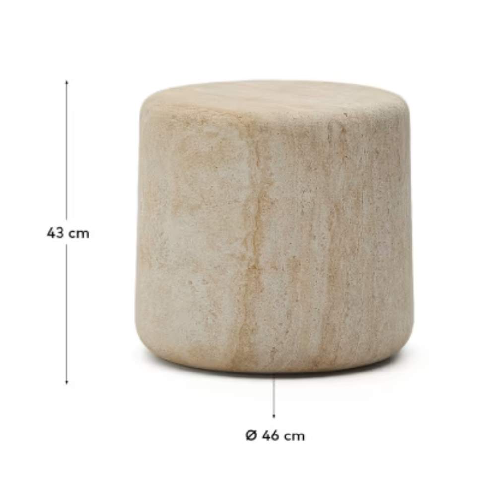 Kave Home Drasi Cement Side Table with Travertine-effect Finish Ø46cm