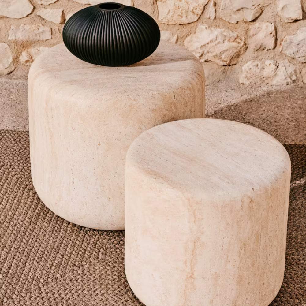 Kave Home Drasi Cement Side Table with Travertine-effect Finish Ø46cm