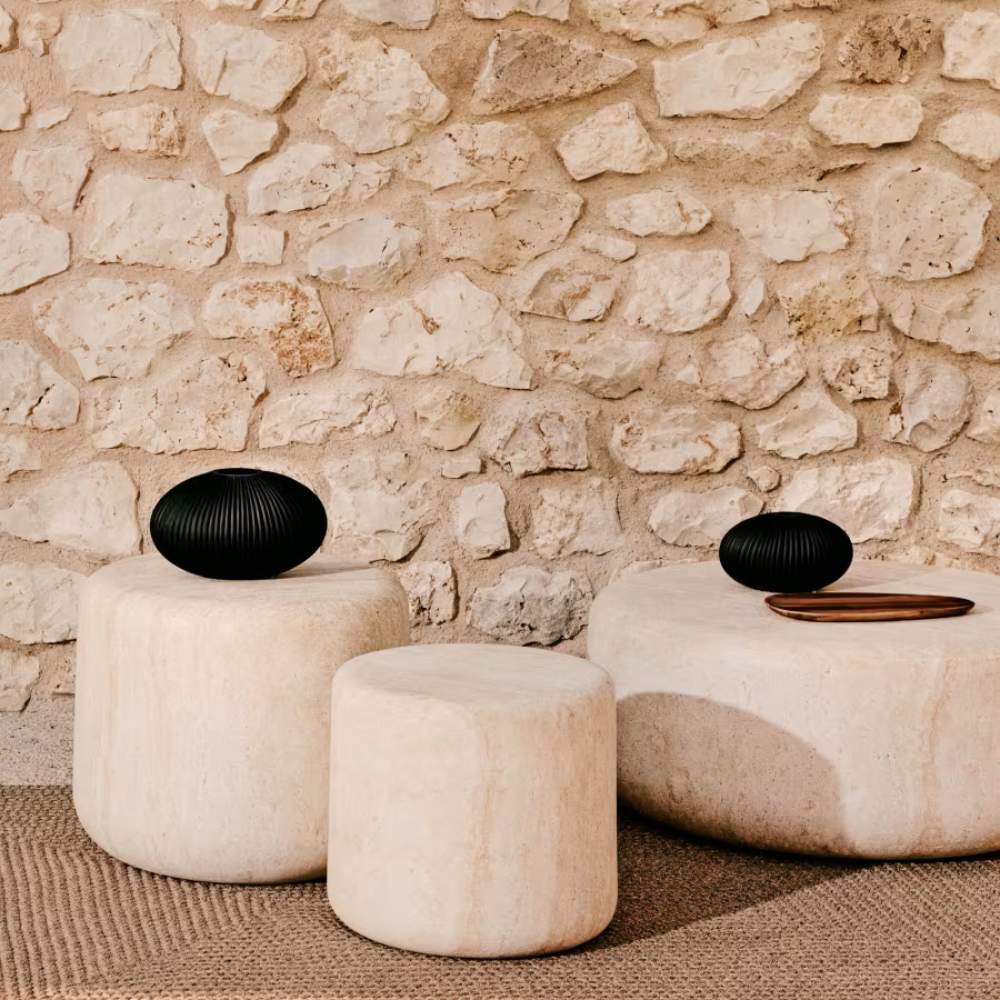 Kave Home Drasi Cement Side Table with Travertine-effect Finish Ø46cm