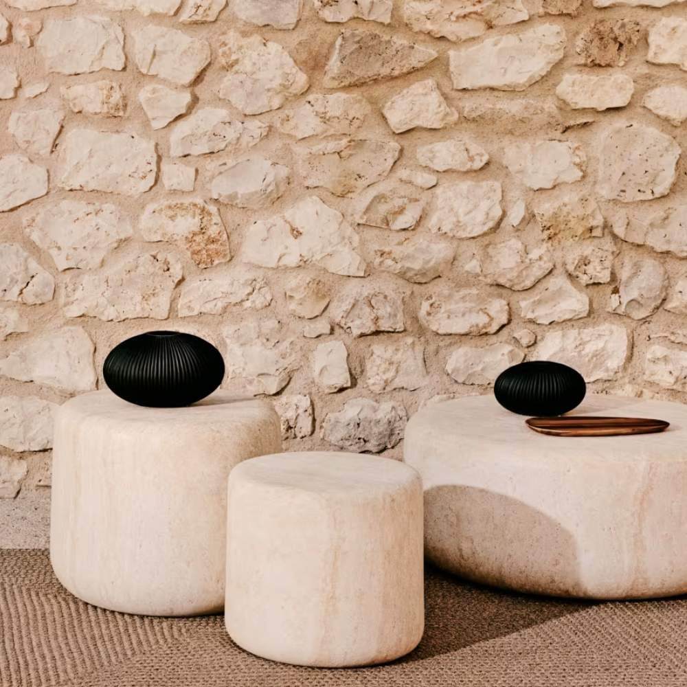 Kave Home Drasi Cement Side Table with Travertine-effect Finish Ø60cm