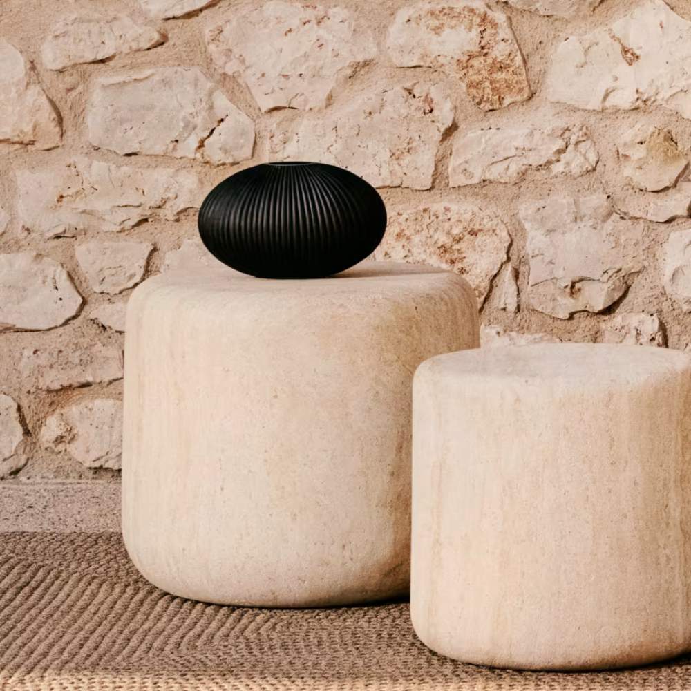 Kave Home Drasi Cement Side Table with Travertine-effect Finish Ø60cm