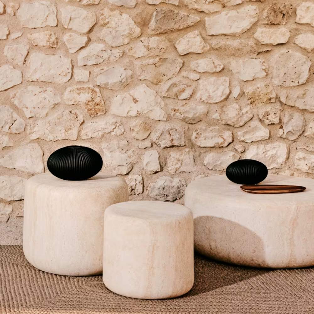 Kave Home Drasi Cement Coffee Table with Travertine-effect Finish Ø90cm