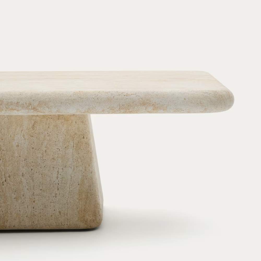 Kave Home Drasi Coffee Table in Cement with Travertine-effect Finish 140 x 70cm