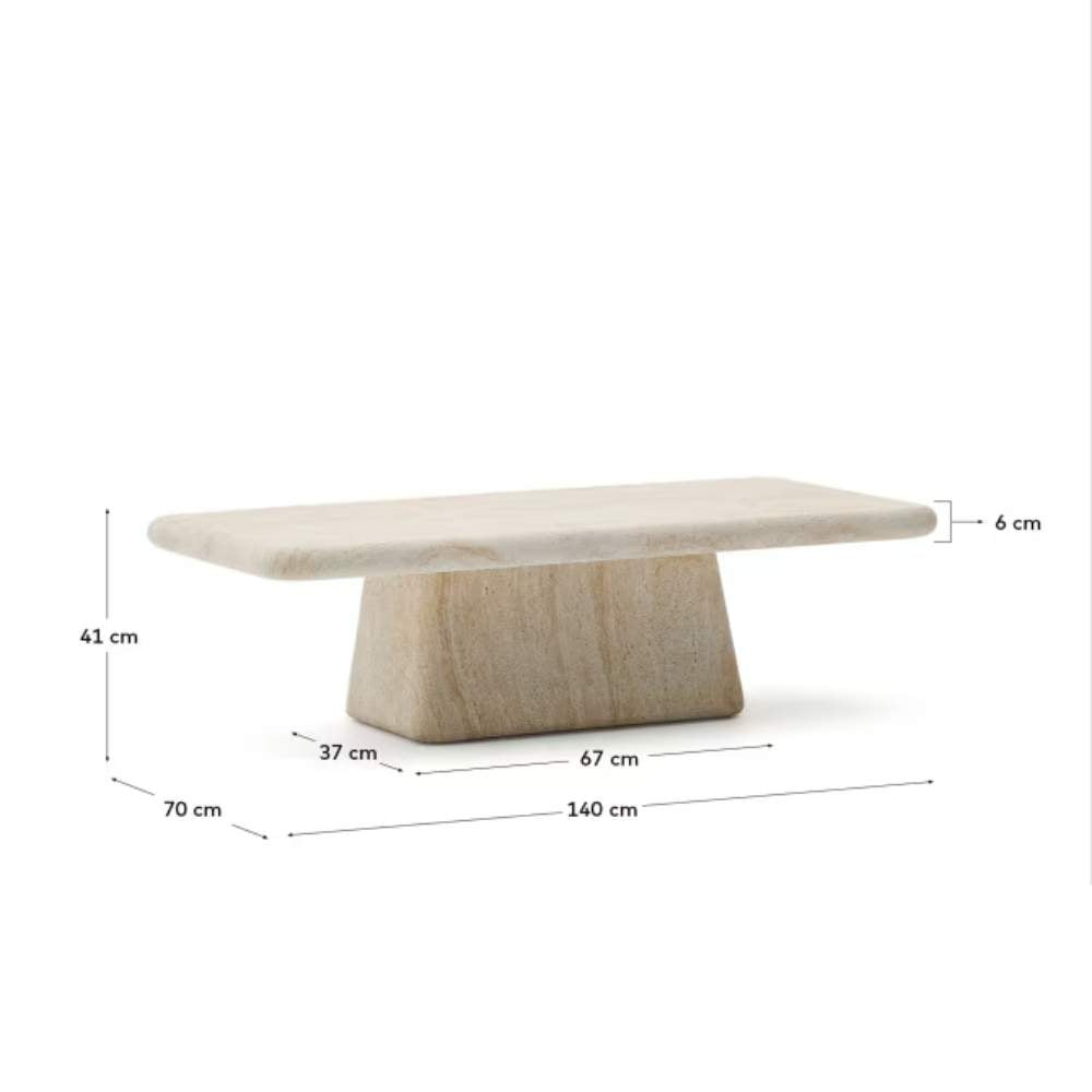Kave Home Drasi Coffee Table in Cement with Travertine-effect Finish 140 x 70cm