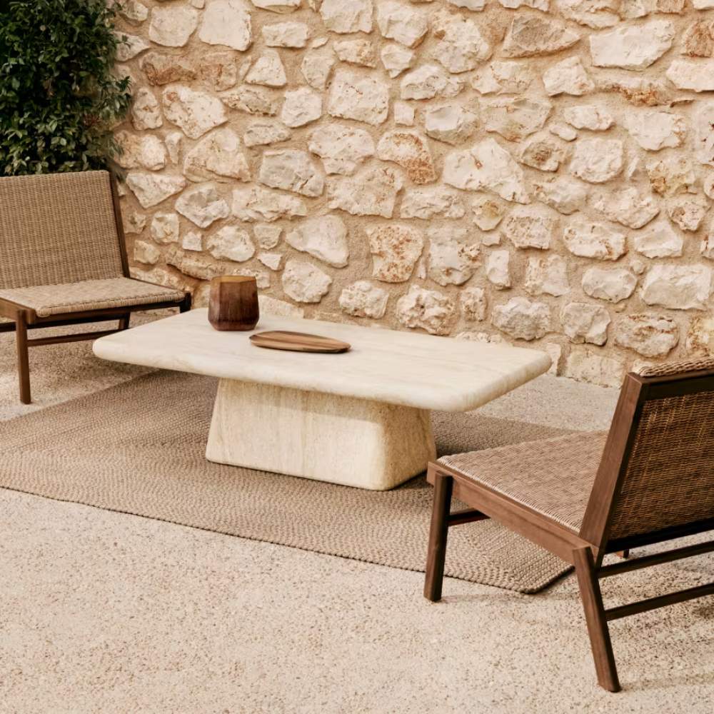 Kave Home Drasi Coffee Table in Cement with Travertine-effect Finish 140 x 70cm
