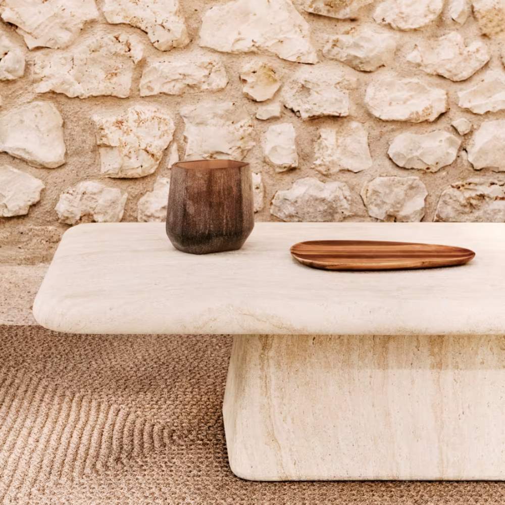 Kave Home Drasi Coffee Table in Cement with Travertine-effect Finish 140 x 70cm