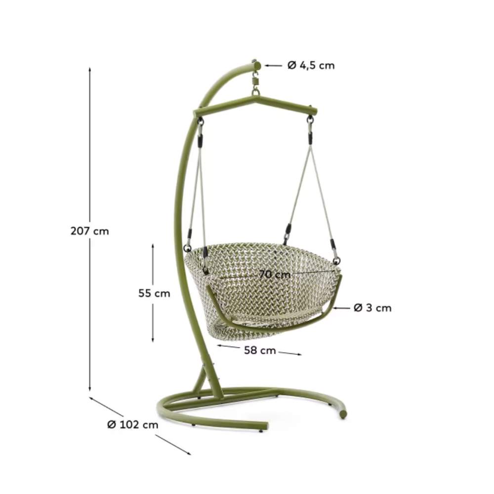 Kave Home Saliga Green Hanging Armchair with Aluminum Base and Synthetic Rattan