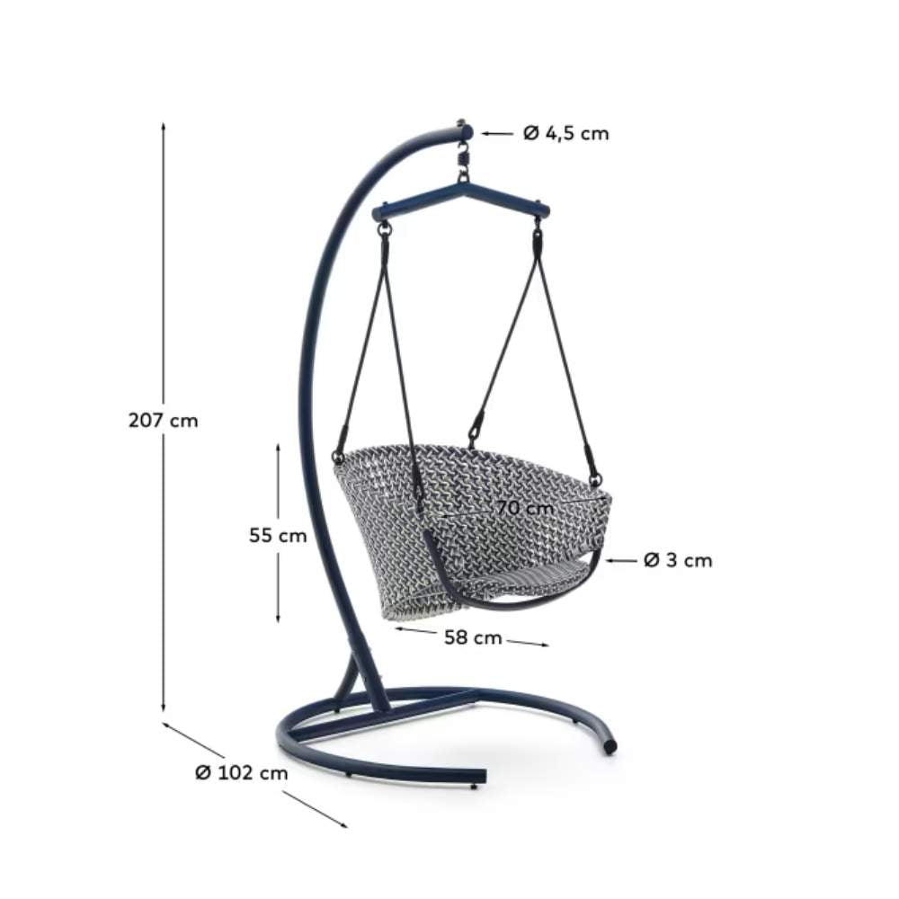 Kave Home Saliga Blue Hanging Armchair with Aluminium Base and Synthetic Rattan