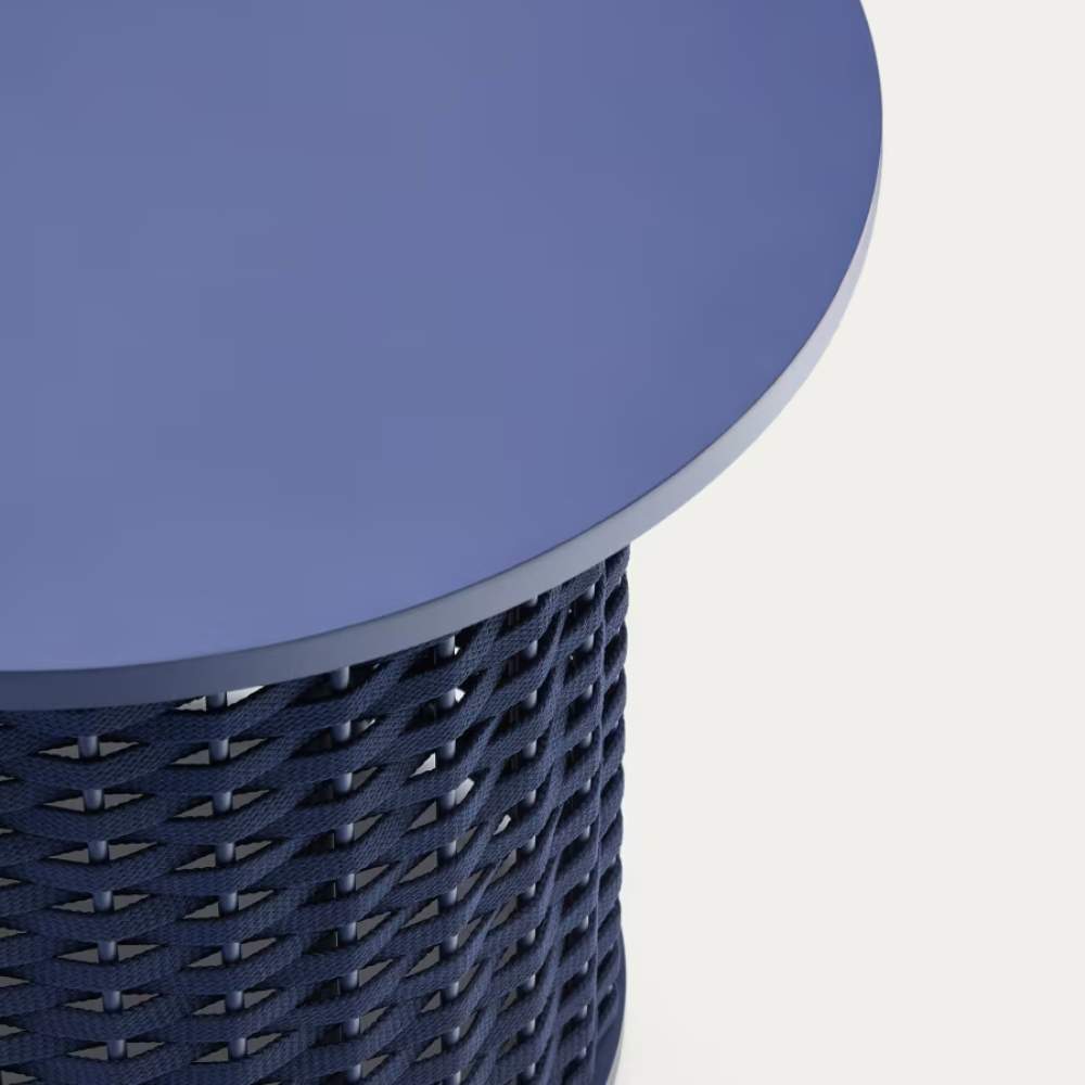 Kave Home Sedalis Outdoor Side Table in Aluminium and Blue Rope Cord Ø50cm