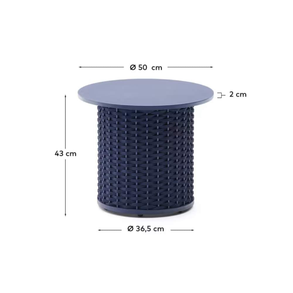 Kave Home Sedalis Outdoor Side Table in Aluminium and Blue Rope Cord Ø50cm