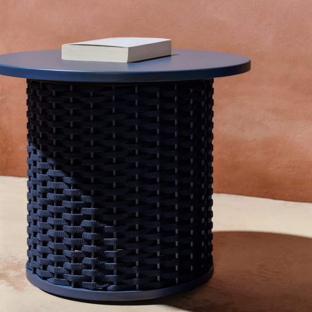 Kave Home Sedalis Outdoor Side Table in Aluminium and Blue Rope Cord Ø50cm