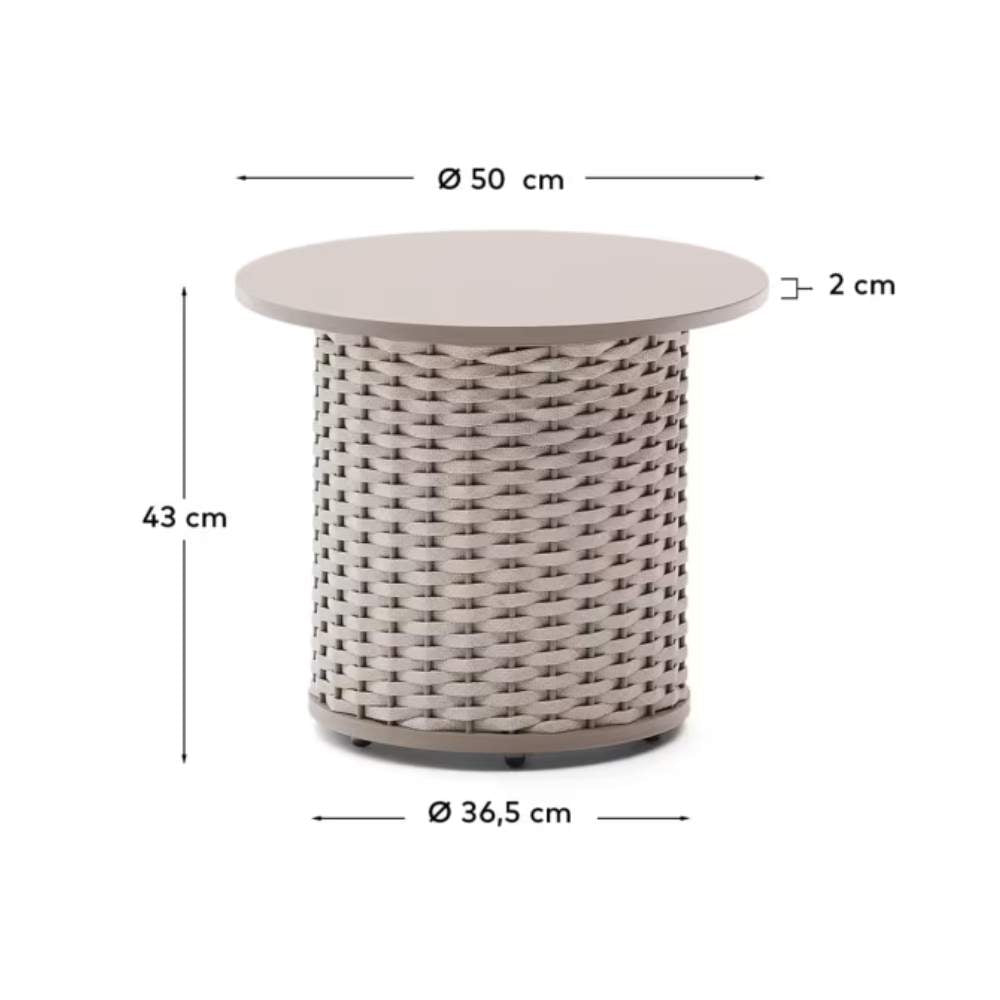 Kave Home Sedalis Outdoor Side Table – Aluminium & Taupe Rope Cord Ø50cm