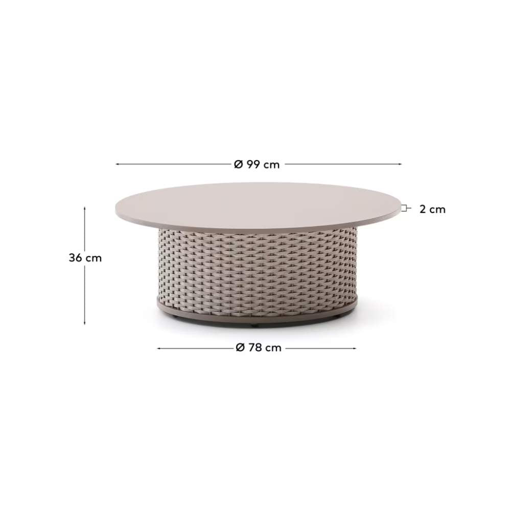 Kave Home Sedalis Outdoor Coffee Table – Aluminium & Taupe Rope Cord, Ø99cm