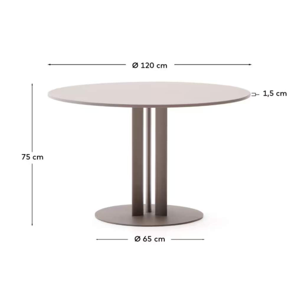 Kave Home Sedalis Round Outdoor Table – Steel Base with Taupe Aluminium Top Ø120cm