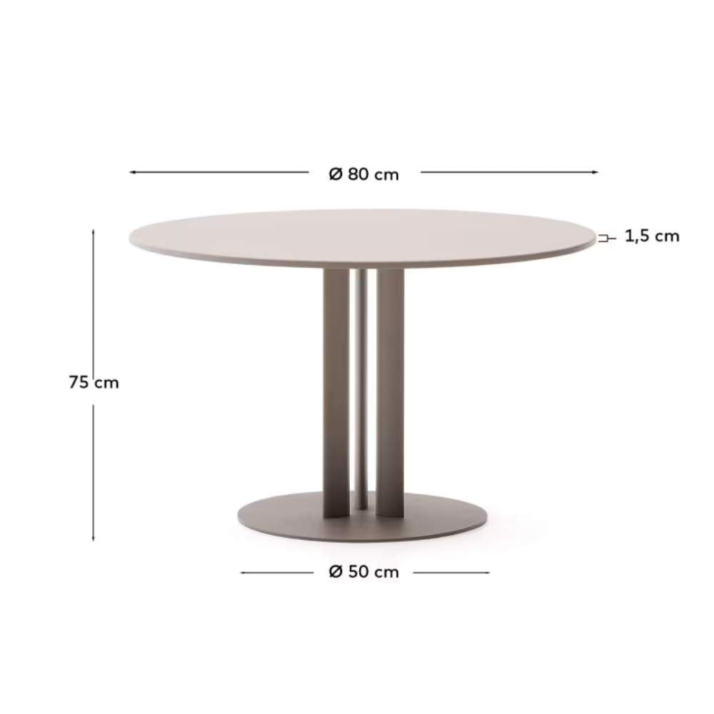 Kave Home Sedalis Round Outdoor Table – Steel Base with Taupe Aluminum Top Ø80cm