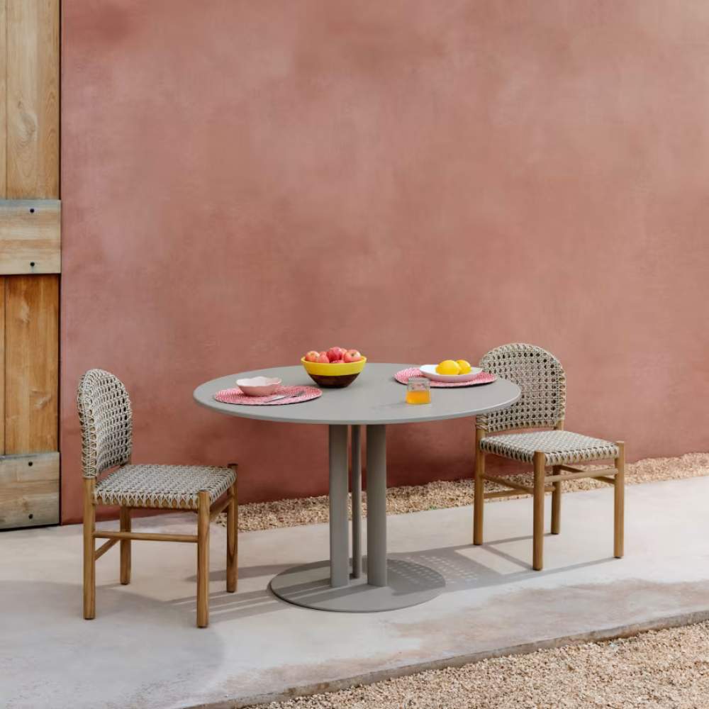 Kave Home Sedalis Round Outdoor Table – Steel Base with Taupe Aluminum Top Ø80cm