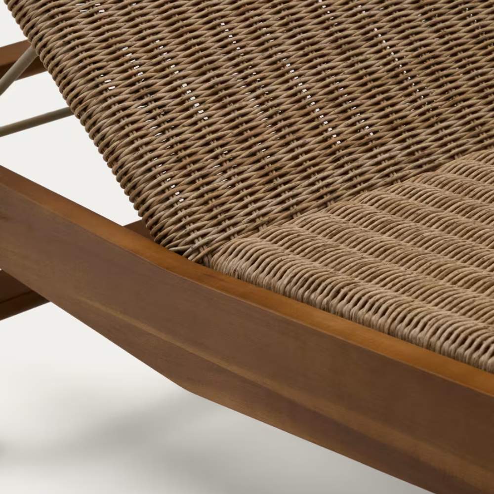 Kave Home Itani Sun Lounger in FSC 100% Solid Acacia Wood and Synthetic Rattan