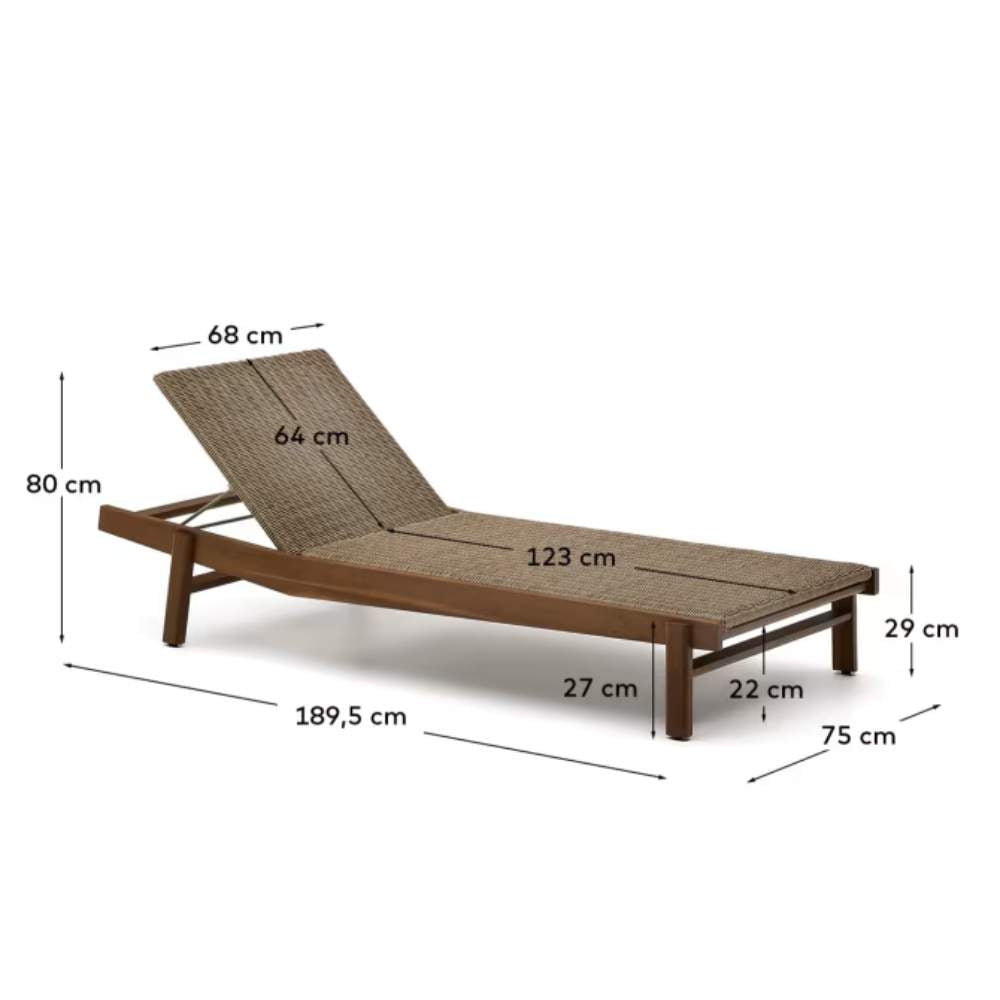 Kave Home Itani Sun Lounger in FSC 100% Solid Acacia Wood and Synthetic Rattan