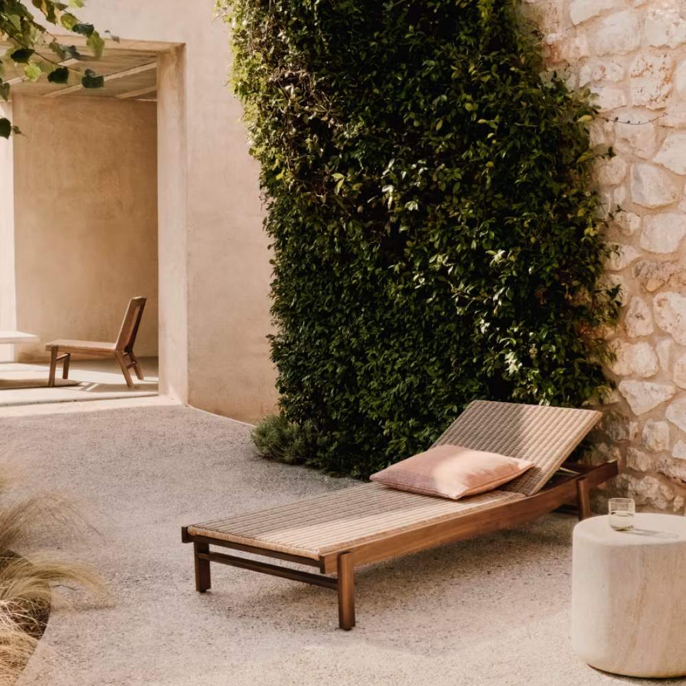 Kave Home Itani Sun Lounger in FSC 100% Solid Acacia Wood and Synthetic Rattan