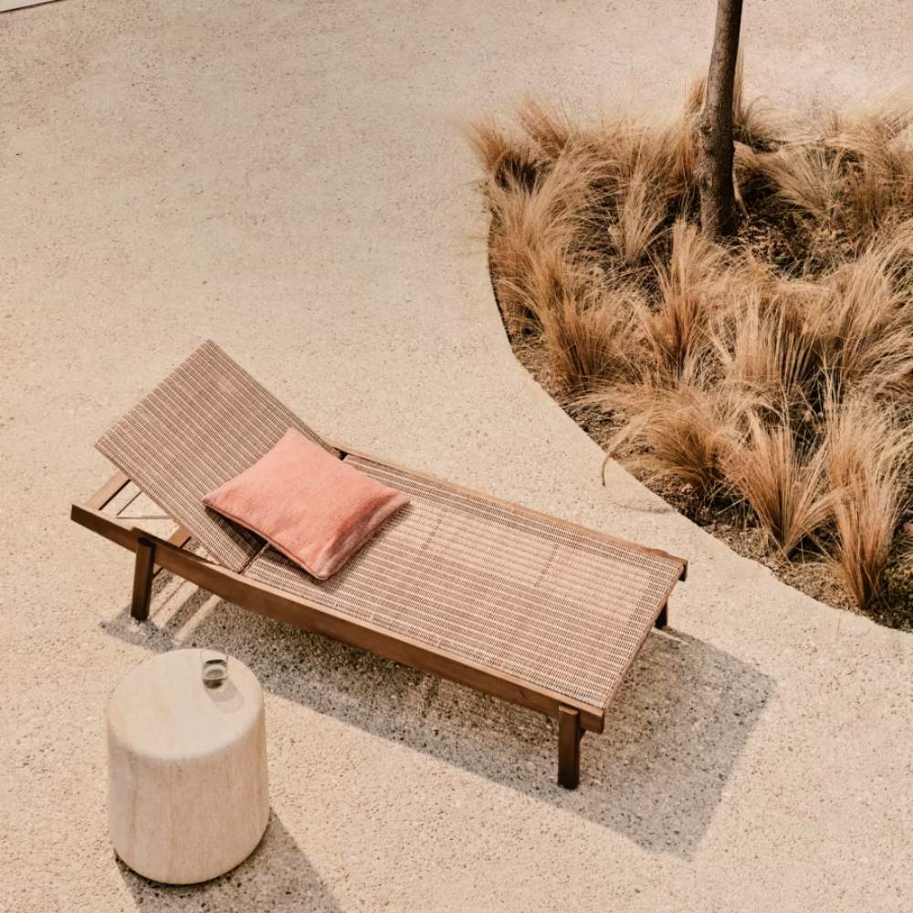 Kave Home Itani Sun Lounger in FSC 100% Solid Acacia Wood and Synthetic Rattan